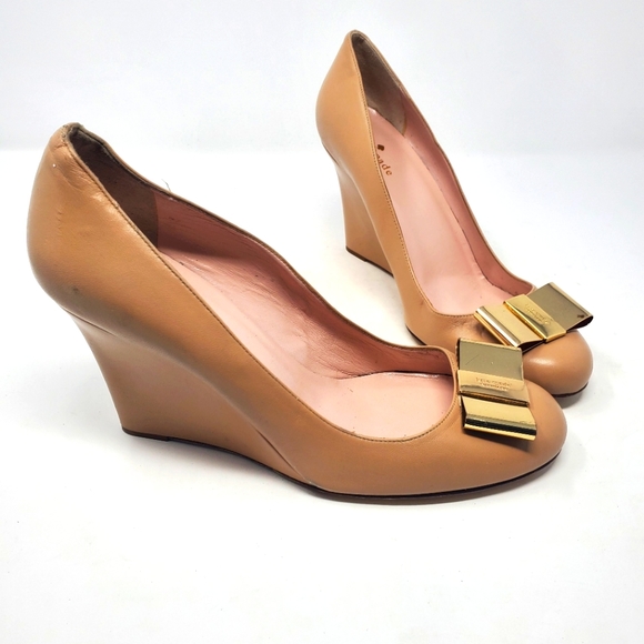 Kate Spade Nude Leather Wedges - Picture 1 of 9